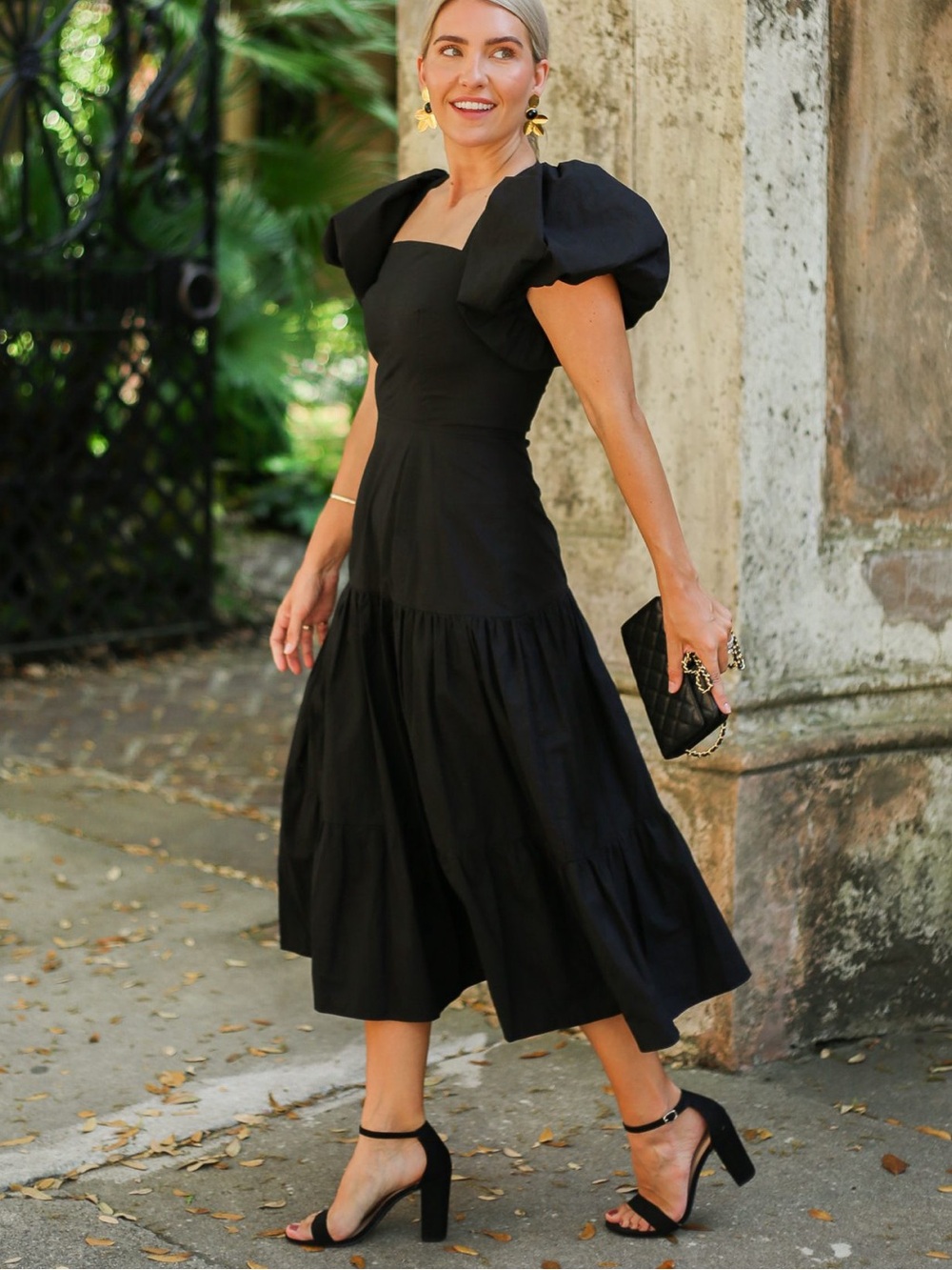 Hunter Bell Cassidy Puff Sleeve Midi Cocktail Dress in Black Sz 6 - Picture 15 of 15